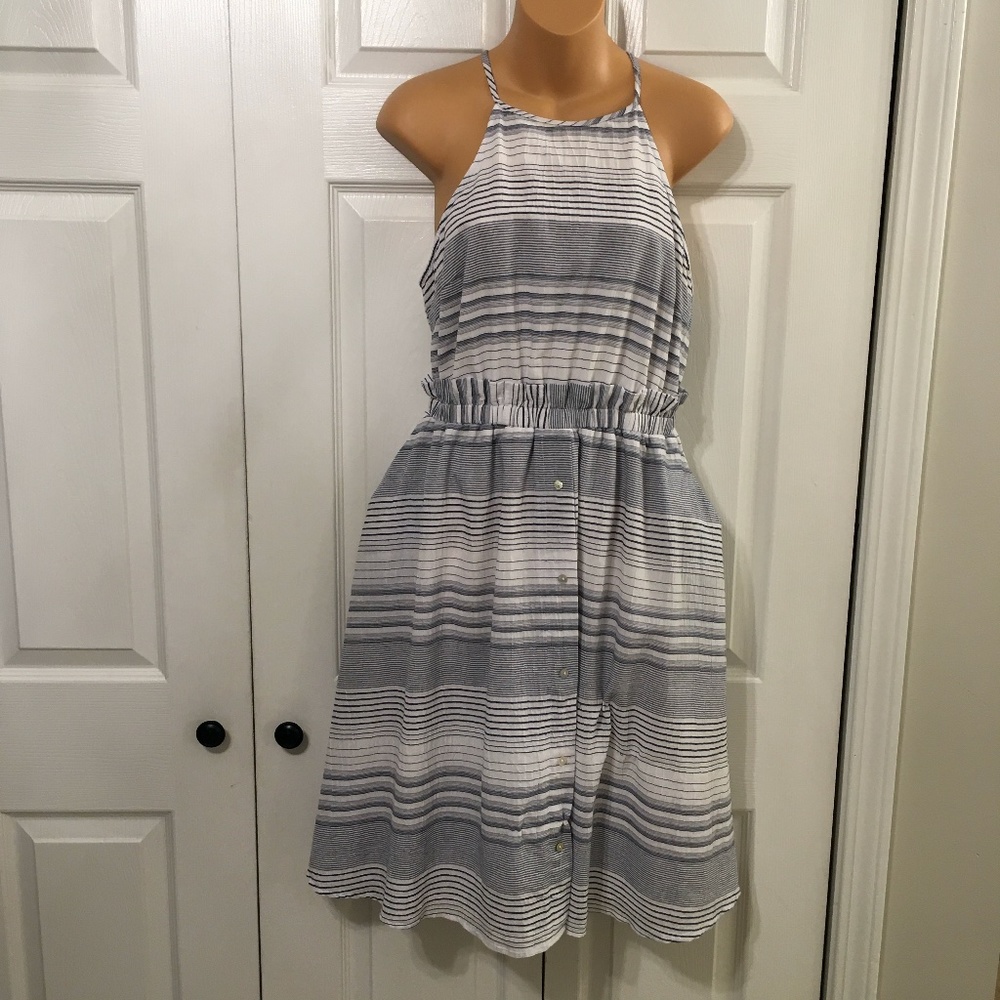 a new day White and Gray Striped Halter Mini Dress